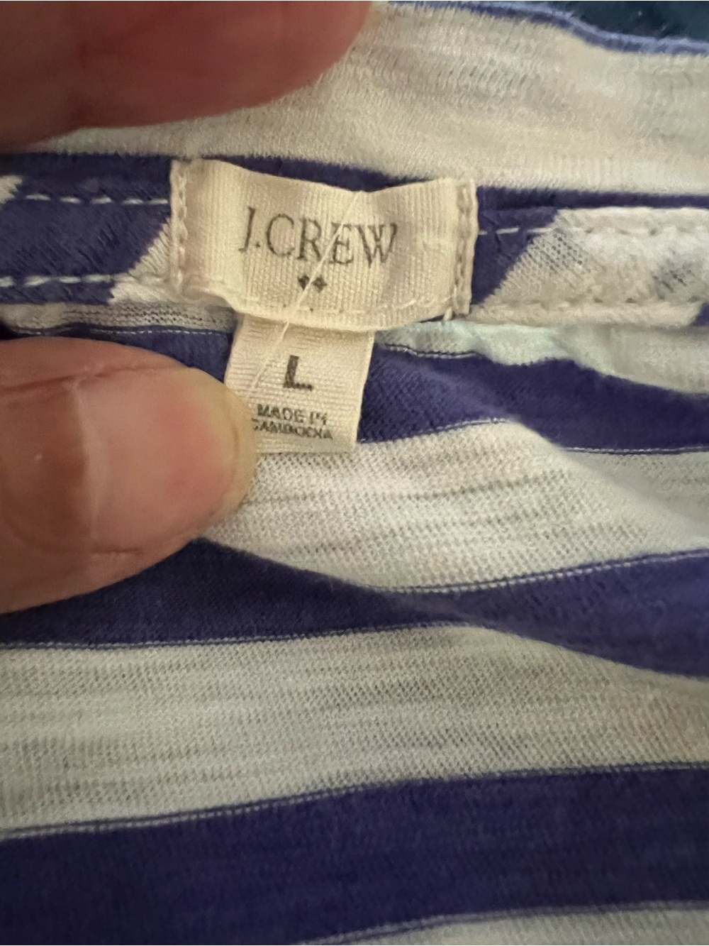 Classic Striped V-Neck Women's Tee in White and purple J Crew - Picture 5 of 5